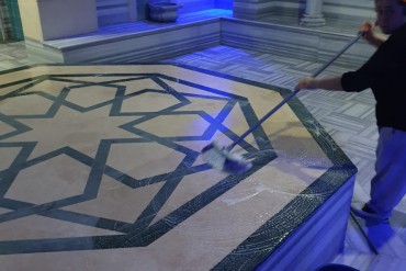The room of the Hamam was thoroughly washed before the upcoming season, all surfaces were treated with special solutions
